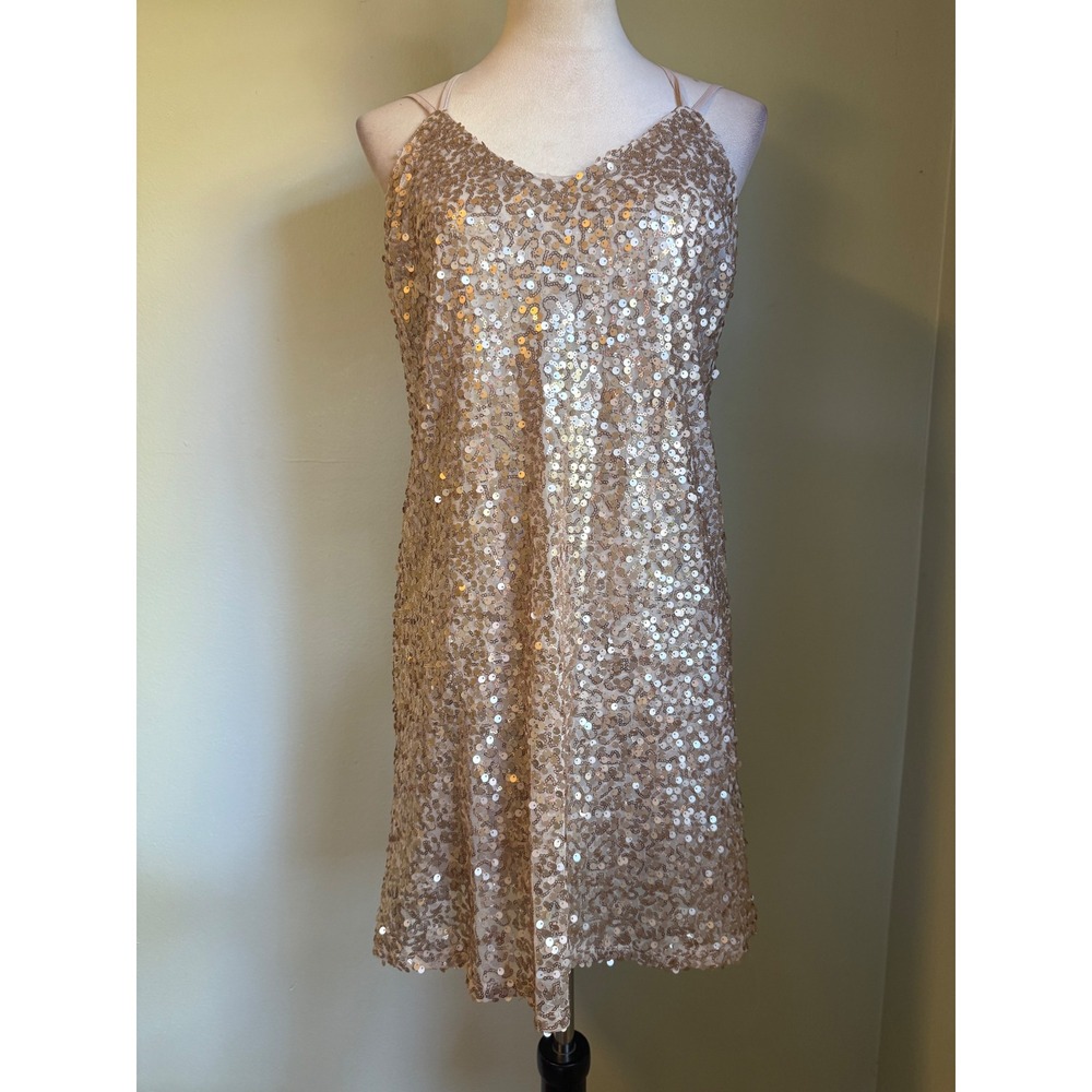 Gold Sequin Mini Dress Sm NWT y2k boho whimsi party formal resort beach dainty S